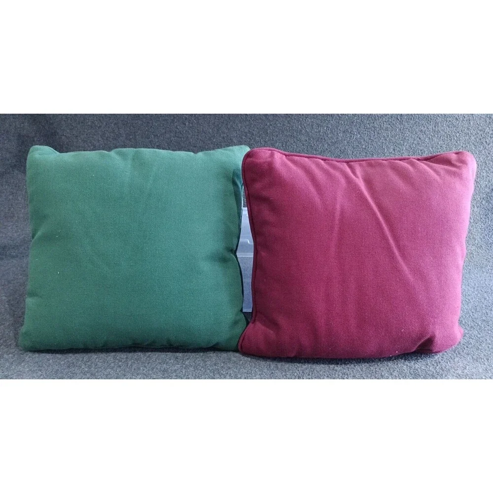 Christmas Teddy Bear Tapestry Throw Pillow Set of 2 Square Maroon & Green 12x12